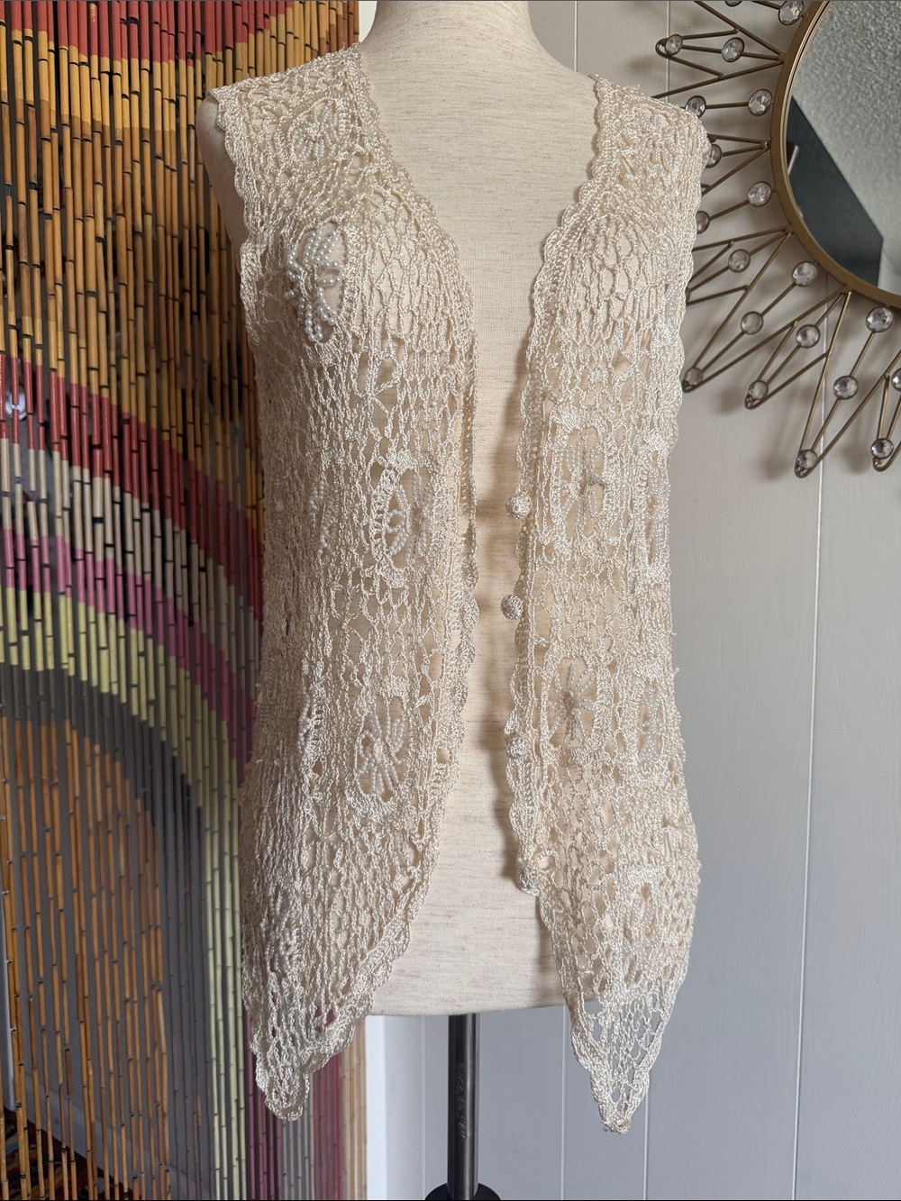 Vintage Cream Crochet Lace Vest